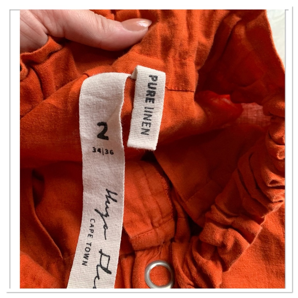 Hugo Flear Linen Pants Zip Fly Button Waist Bold Orange Size 2 - Picture 7 of 7